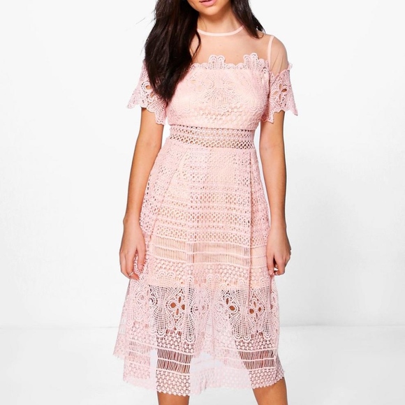 boutique lace midi skater dress